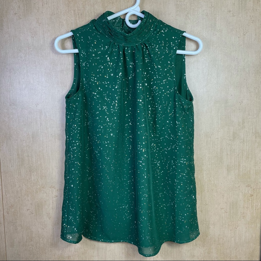 Zac & Rachel Green Sleeveless Top with Gold & Silver Specks, Size Small
